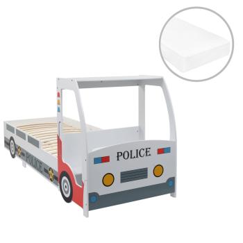 Polizeiauto-Kinderbett mit Memory-Schaum-Matratze 90×200 cm